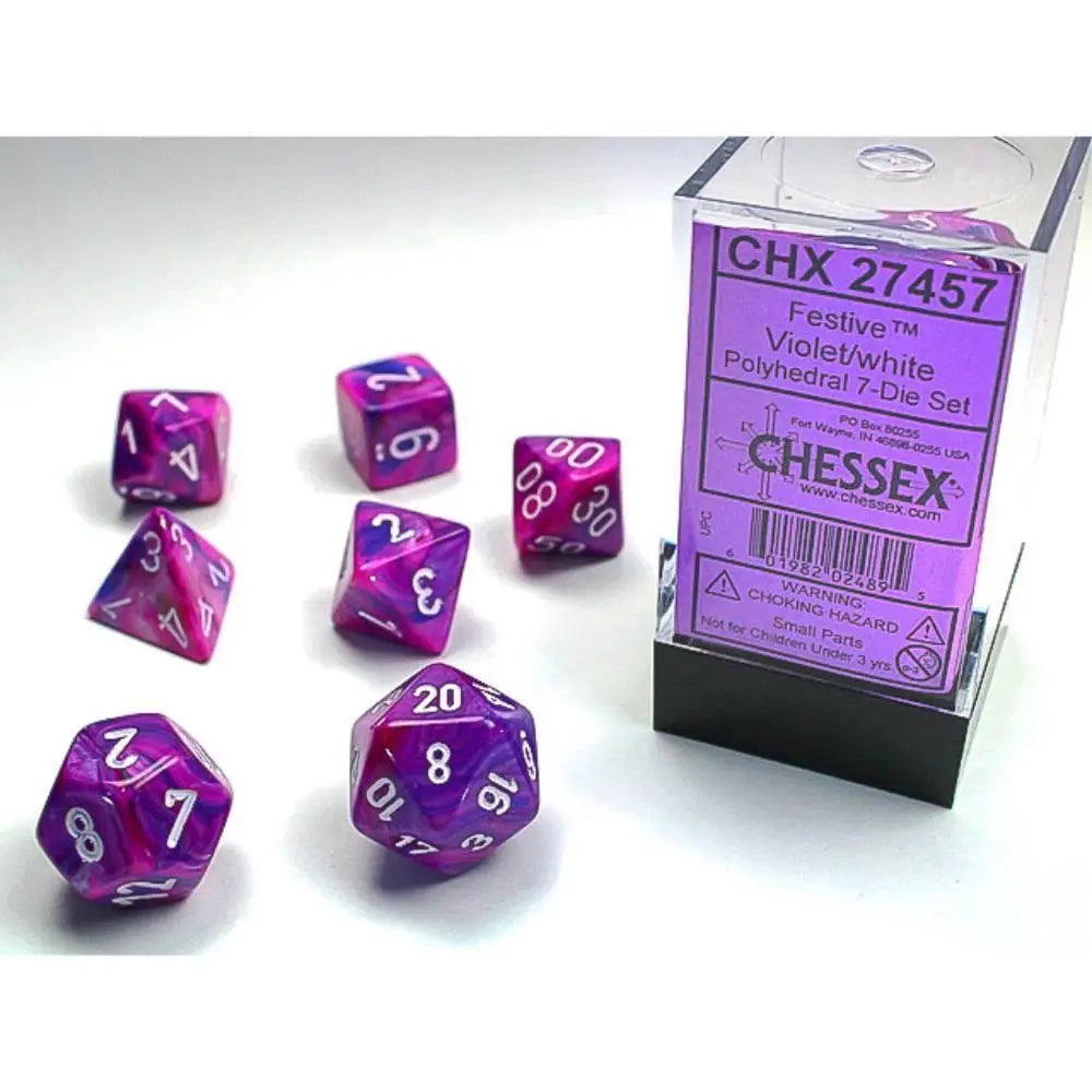 Chessex Festive Violet w/White Dice & Dice Supplies Chessex Polyhedral (D&D) Dice Set (7)  