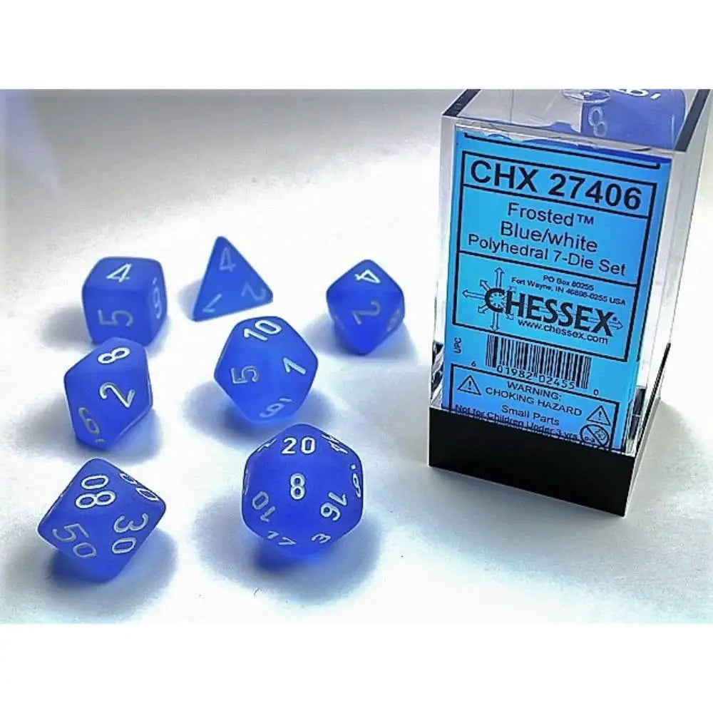 Chessex Frosted Blue w/White Dice & Dice Supplies Chessex Polyhedral (D&D) Dice Set (7)  