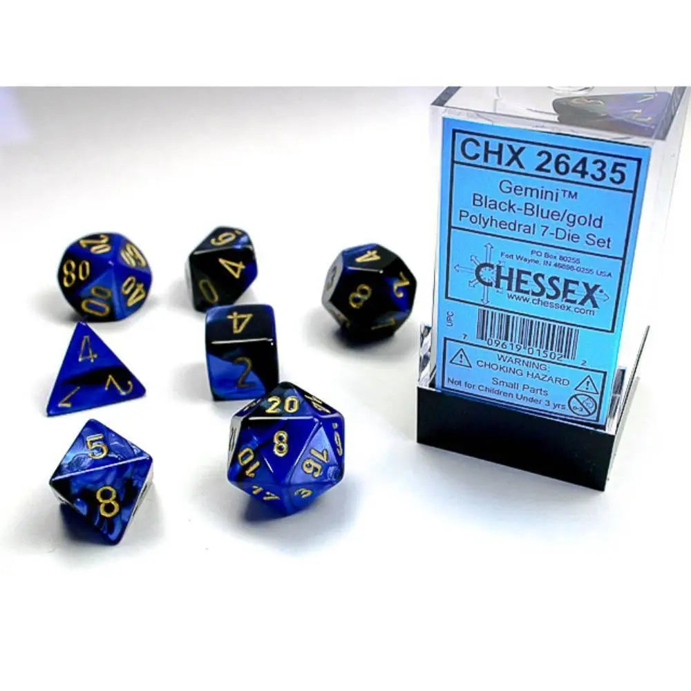 Chessex Gemini Black-Blue w/Gold Dice & Dice Supplies Chessex Polyhedral (D&D) Dice Set (7)  