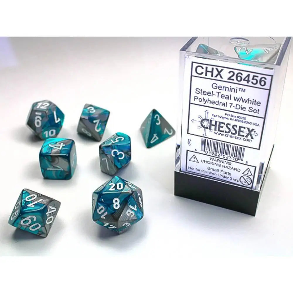 Chessex Gemini Steel-Teal w/White Dice & Dice Supplies Chessex Polyhedral (D&D) Dice Set (7)  