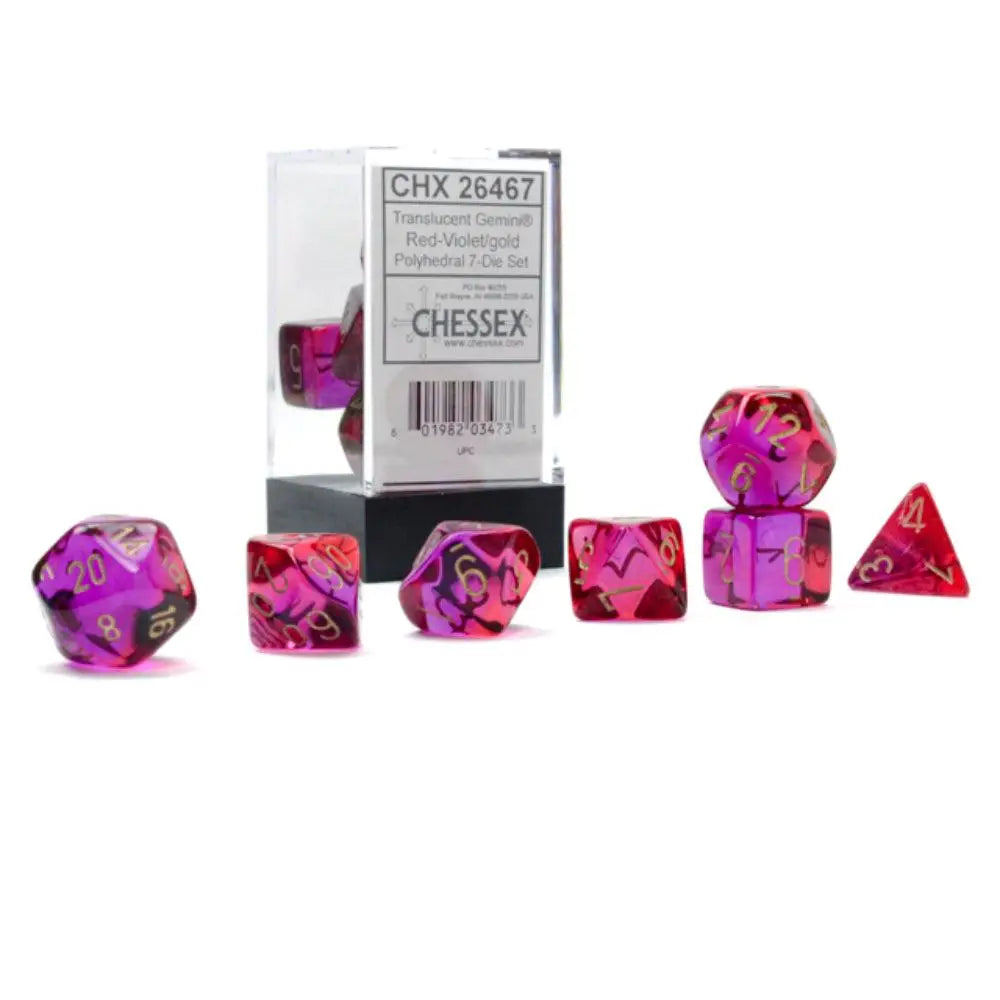 Chessex Gemini Translucent Luminary Red-Violet w/Gold Polyhedral (D&D) Dice Set (7) Dice & Dice Supplies Chessex   