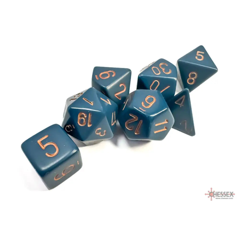 Chessex Opaque Dusty Blue w/Copper - Polyhedral (D&D) Dice Set (7) - Dice & Dice Supplies