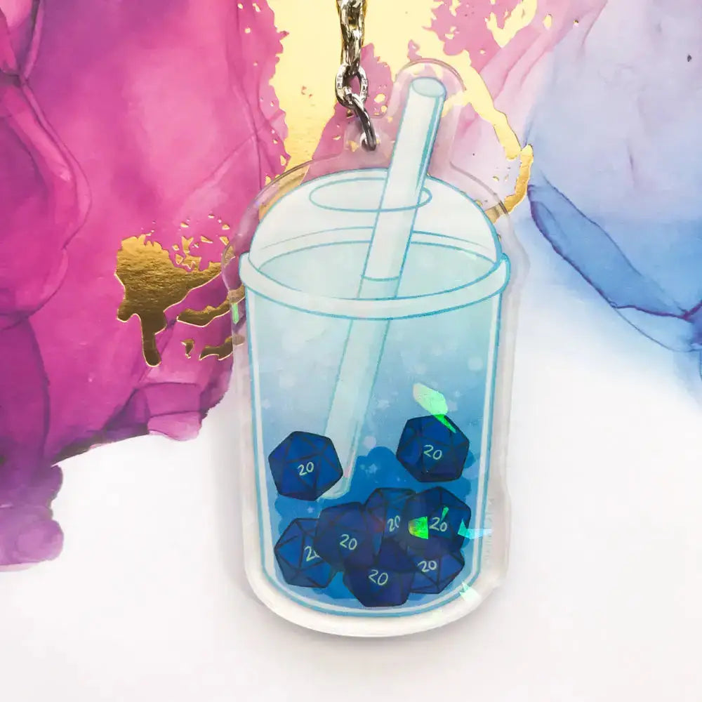 D20 Bubble Tea Holographic Acrylic Charm - Toys & Gifts