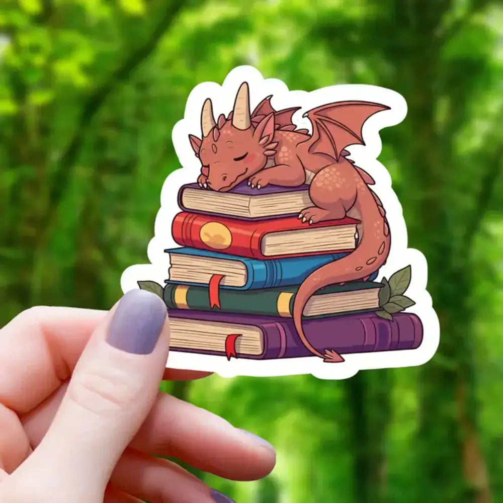 Dragon Sleeping on Books Sticker Toys & Gifts Mimic Gaming Co