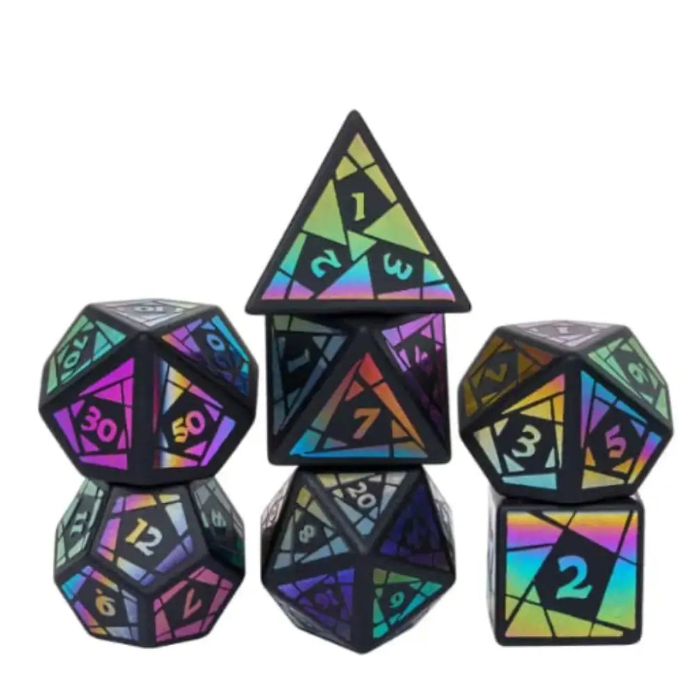 Gemstone Obsidian w/Rainbow Polyhedral (D&D) Dice Set (7) - Dice & Dice Supplies