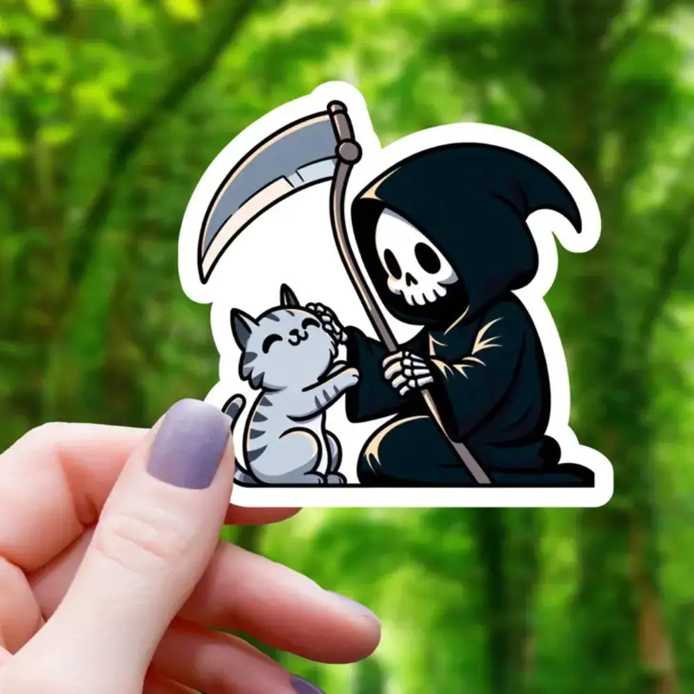 Grim Reaper Petting Cat Sticker Toys & Gifts Mimic Gaming Co   